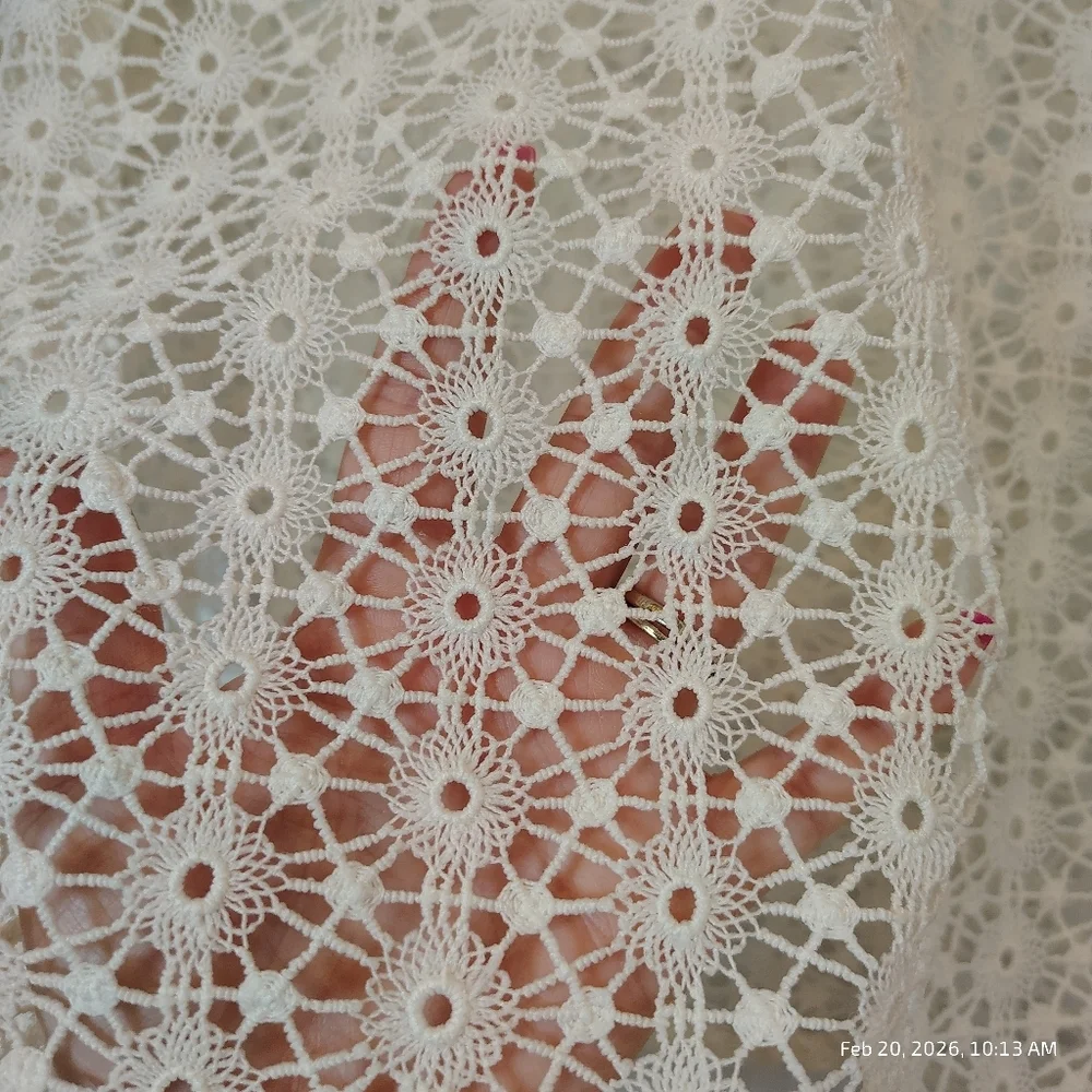 CROCHET LACE GERTIE TOP Perforated Bell Ruffle Sleeve White LG BOHO COTTAGE CORE - Picture 4 of 6